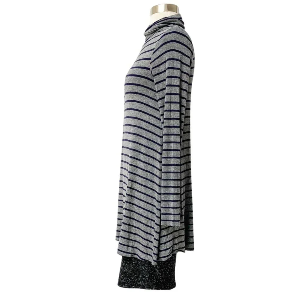 Anthropologie Bailey 44 Navy & Gray Striped Turtleneck Layered Dress - Picture 6 of 8